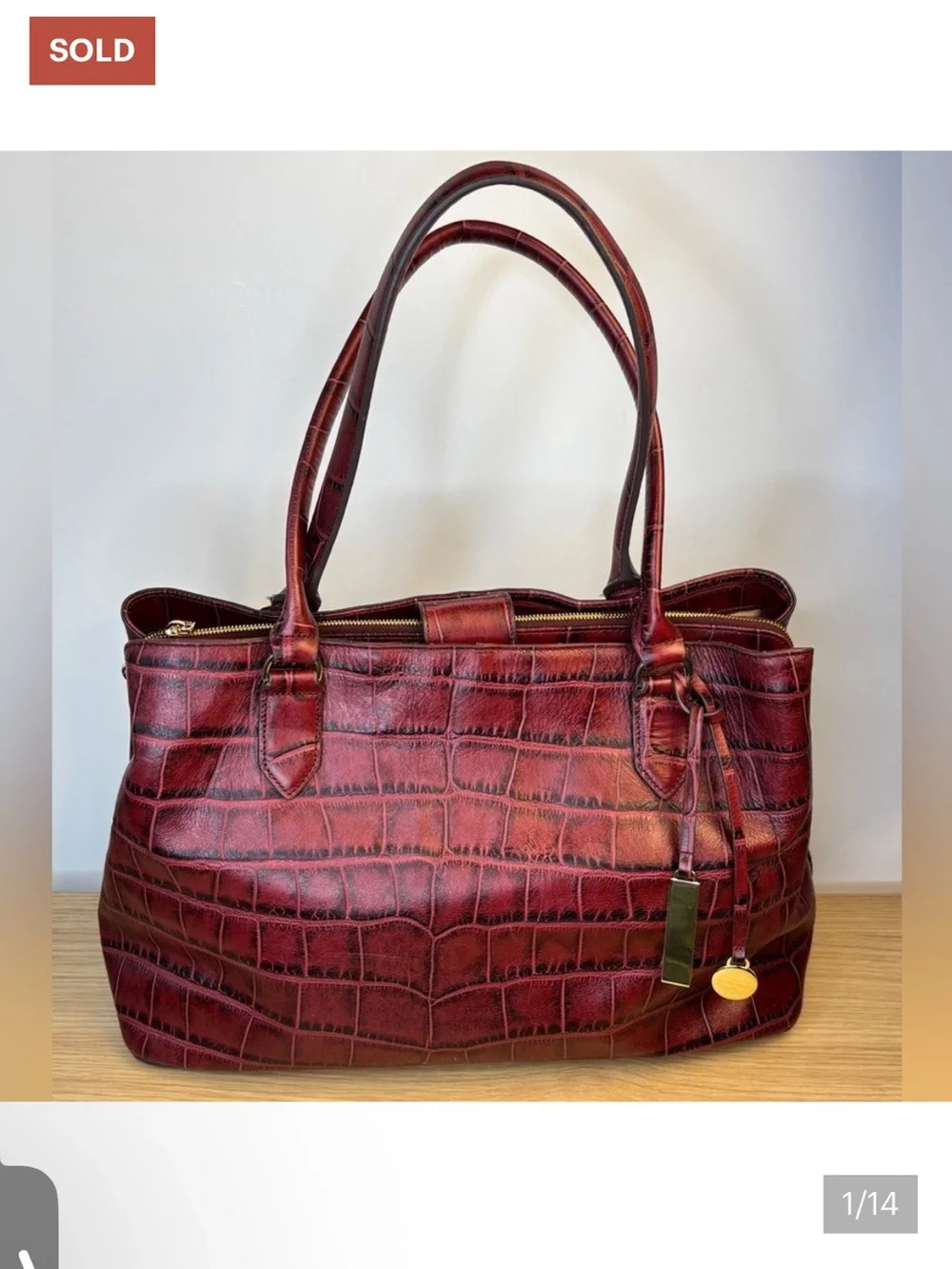 Elegant Burgundy Croc-Embossed Tote Bag - Women